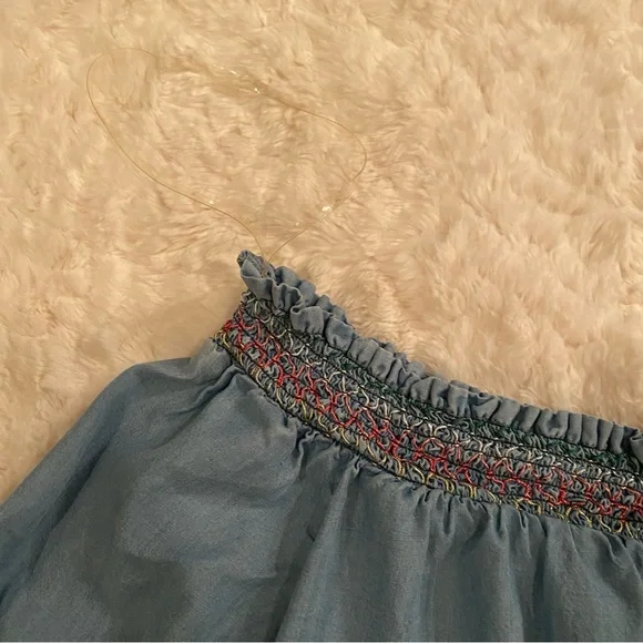 Harper Heritage Off Shoulder Blue Chambray Peasant Top Womens M Medium 3/4 Slv - Picture 3 of 6